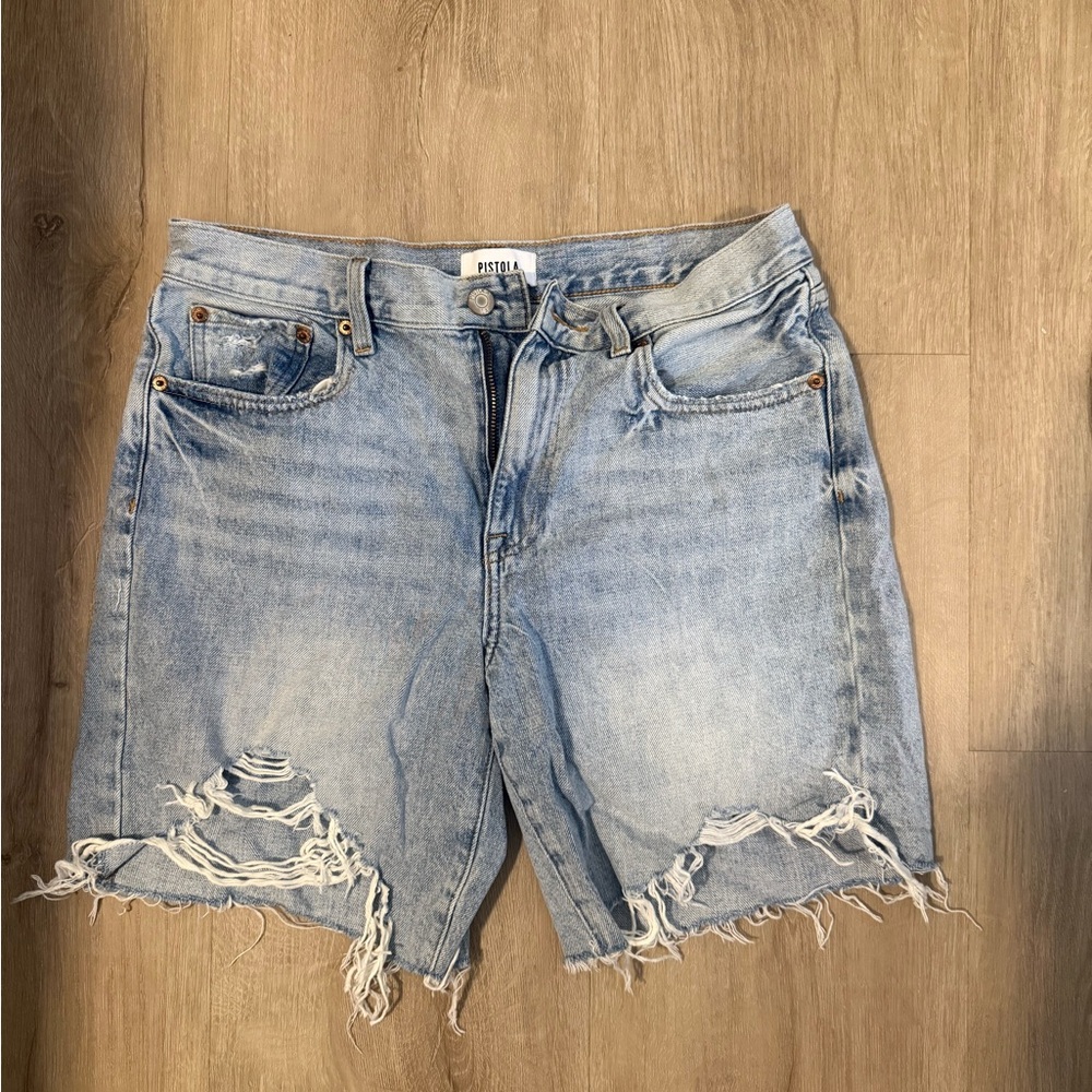 Pistola Women's Frayed Hem Jean Shorts - Light Blue